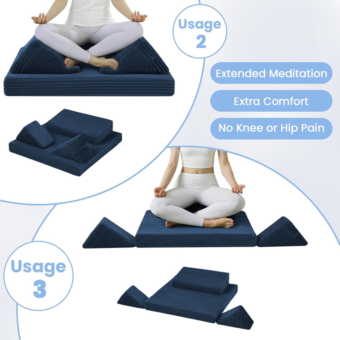 Meditation Cushion, Meditation Mat with Knee Support, Dark Grey | Large Washable Meditation Pillow for Sitting on Floor, Yoga Pillow with 2 Knee Cushions for Comfortable Sitting, 24x24in