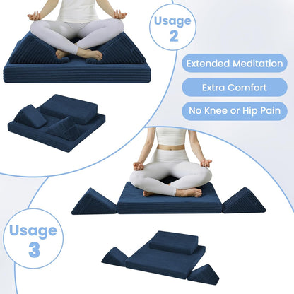 Meditation Cushion, Meditation Mat with Knee Support, Dark Grey | Large Washable Meditation Pillow for Sitting on Floor, Yoga Pillow with 2 Knee Cushions for Comfortable Sitting, 24x24in