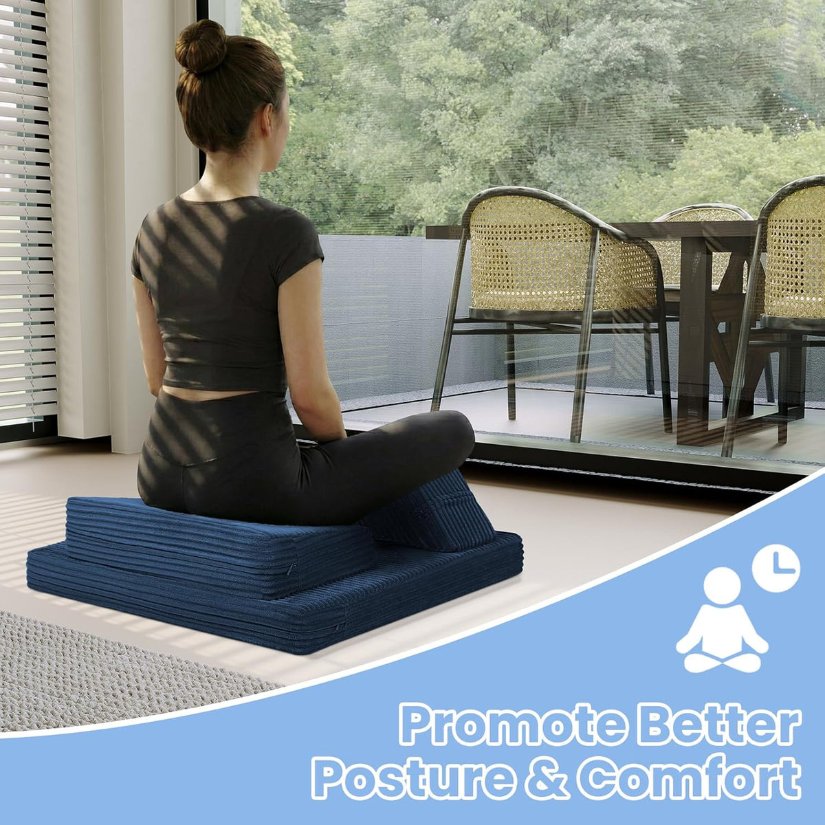 Meditation Cushion, Meditation Mat with Knee Support, Dark Grey | Large Washable Meditation Pillow for Sitting on Floor, Yoga Pillow with 2 Knee Cushions for Comfortable Sitting, 24x24in