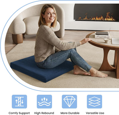 Meditation Cushion, Meditation Mat with Knee Support, Dark Grey | Large Washable Meditation Pillow for Sitting on Floor, Yoga Pillow with 2 Knee Cushions for Comfortable Sitting, 24x24in