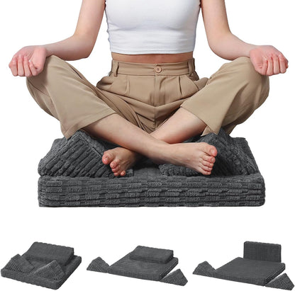 Meditation Cushion, Meditation Mat with Knee Support, Dark Grey | Large Washable Meditation Pillow for Sitting on Floor, Yoga Pillow with 2 Knee Cushions for Comfortable Sitting, 24x24in