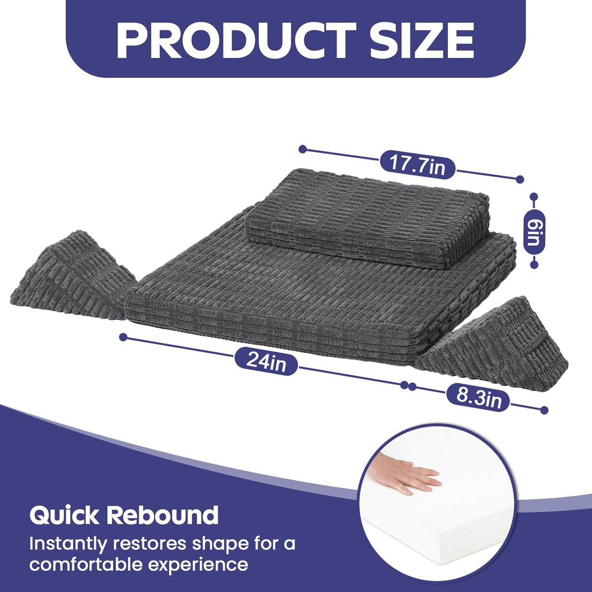 Meditation Cushion, Meditation Mat with Knee Support, Dark Grey | Large Washable Meditation Pillow for Sitting on Floor, Yoga Pillow with 2 Knee Cushions for Comfortable Sitting, 24x24in