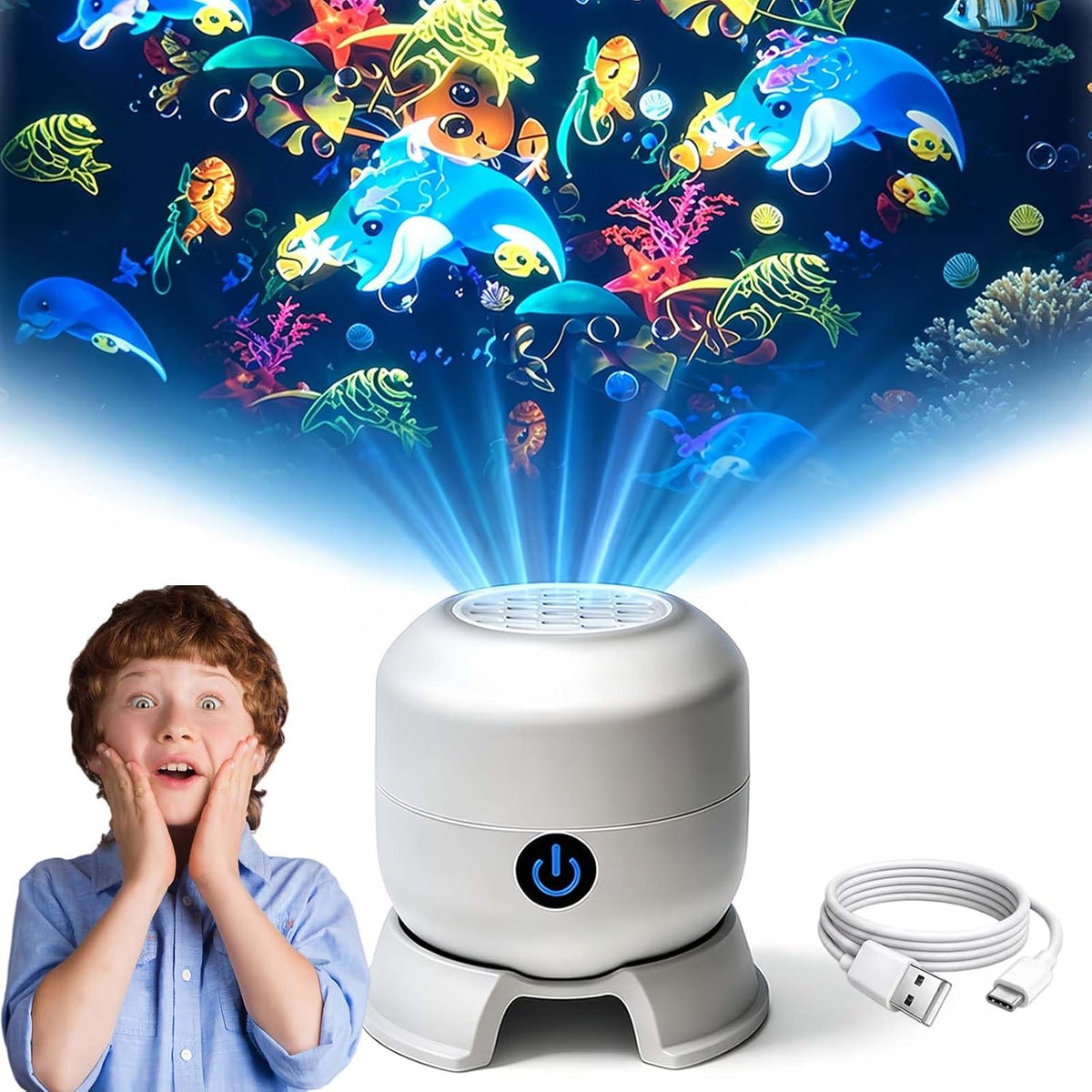 Dynamic 360° Rotating Ocean Wave Projector Night Light, Multi-Angle Projection Base, Plug & Play USB Dimmable Mood Light for Bedroom Meditation, Adults Home Theater Relaxation (1)