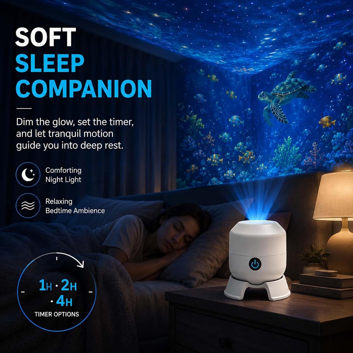 Dynamic 360° Rotating Ocean Wave Projector Night Light, Multi-Angle Projection Base, Plug & Play USB Dimmable Mood Light for Bedroom Meditation, Adults Home Theater Relaxation (1)