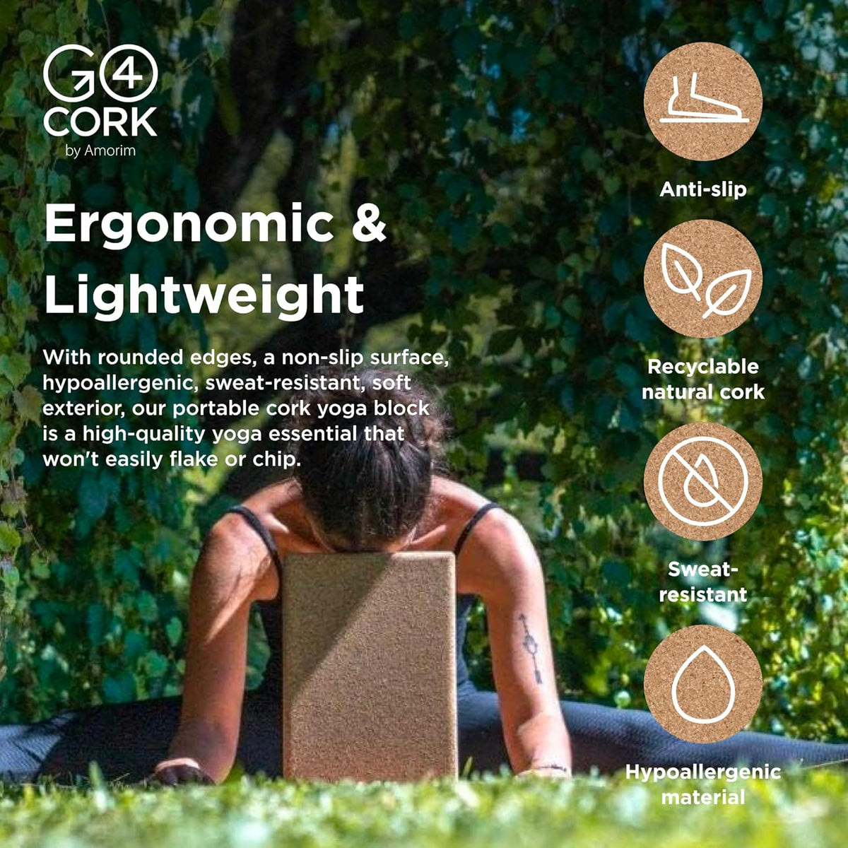 Cork Yoga Block | Non-Toxic, Alternative To Foam Yoga Blocks | Odorless, Soft, Non-Slip, Workout & Exercise | Yogi Gift Accessories | Men & Women | Eco Friendly, Sustainable