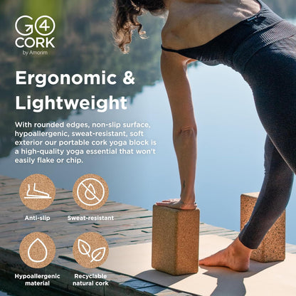 Cork Yoga Block | Non-Toxic, Alternative To Foam Yoga Blocks | Odorless, Soft, Non-Slip, Workout & Exercise | Yogi Gift Accessories | Men & Women | Eco Friendly, Sustainable