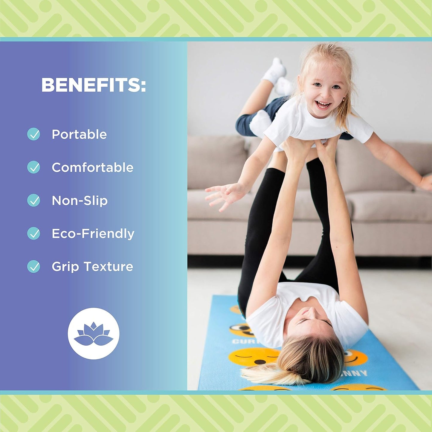Yoga Mat for Exercise - Non Slip Thick Comfortable Workout Floor Mat for Adults and Kids - Eco Friendly Foldable Yoga Mat for Yoga, Pilates, Gym and Stretching