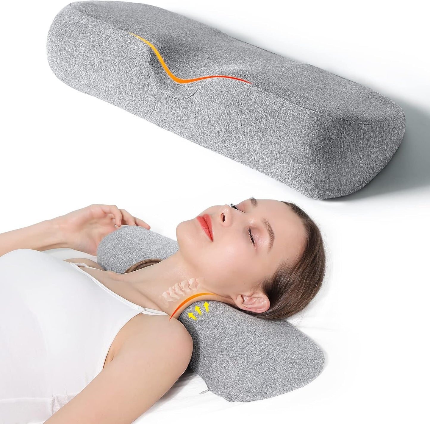 Cervical Neck Pillows for Pain Relief Sleeping, Memory Foam Neck Bolster Support Pillow and Shoulder Relaxer for Stiff Pain Relief, Neck Support Pillow Bed Neck Roll Pillow(Dark Gray)