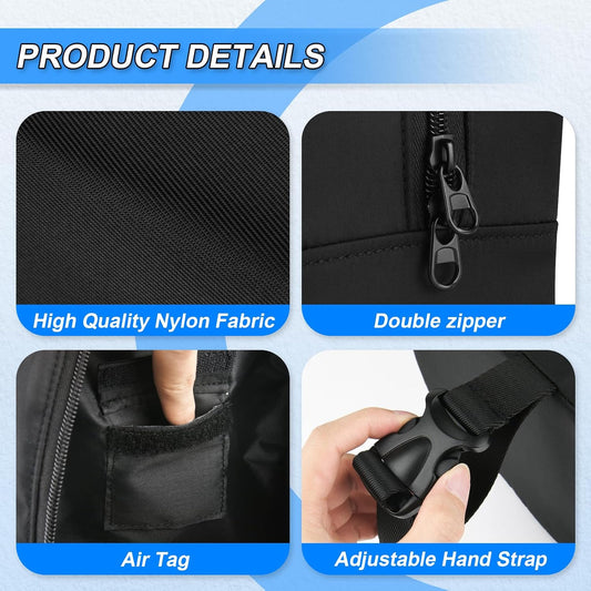 Travel Neck Pillow Bag for trtl Travel Pillow, Waterproof Carrying Case Neck Pillow Protector with Air Tag Pocket & Adjustable Strap, Quick-Release Clasp Easily Attaches to Luggage, Backpacks, Black