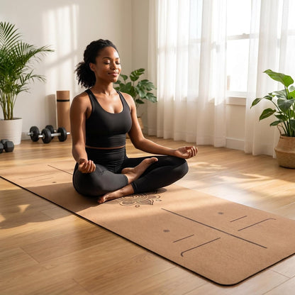 Cork Yoga Mat extra thick 6mm TPE Yoga Mat 72x24 Inch High Density Non-Slip Workout Mat Super Grip Quick-Dry for Hot Yoga, Home Gym