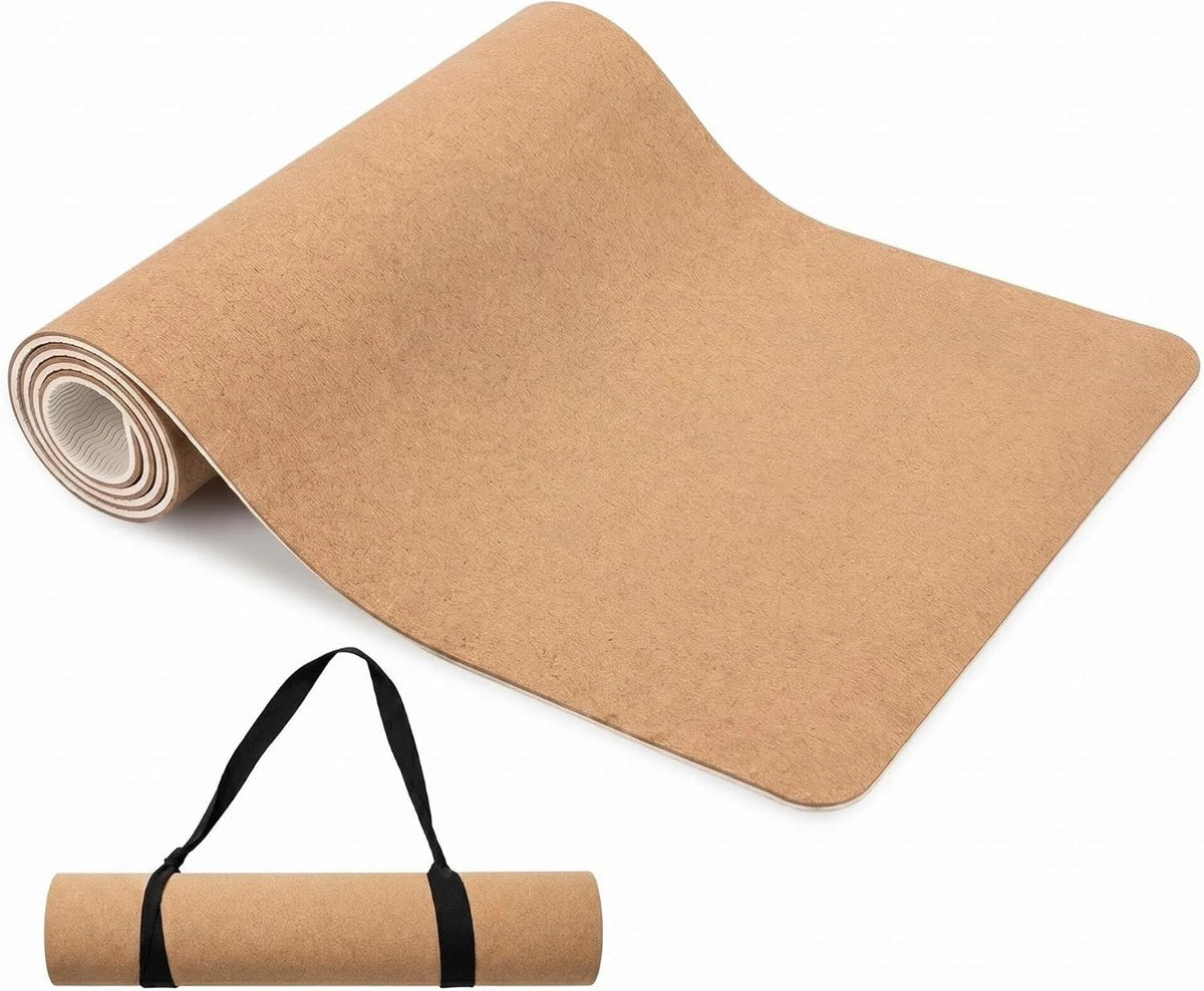 Cork Yoga Mat extra thick 6mm TPE Yoga Mat 72x24 Inch High Density Non-Slip Workout Mat Super Grip Quick-Dry for Hot Yoga, Home Gym