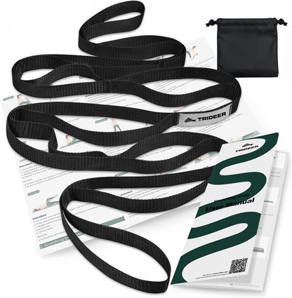 Stretching Strap with Loops & Leg Lifter, Non-Elastic PT-Style Physical Therapy Strap for Knee Replacement Rehab, Hamstring, Calf & Back Stretcher Mobility, Hip, Shoulder & Yoga