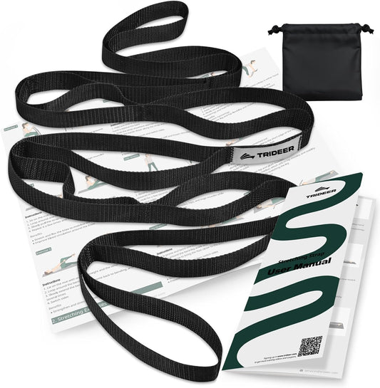 Stretching Strap with Loops & Leg Lifter, Non-Elastic PT-Style Physical Therapy Strap for Knee Replacement Rehab, Hamstring, Calf & Back Stretcher Mobility, Hip, Shoulder & Yoga