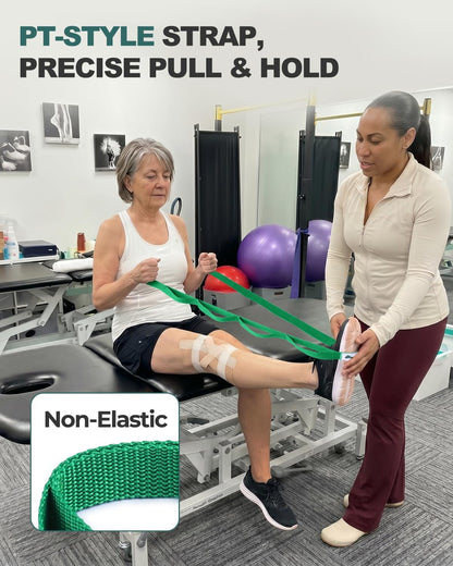 Stretching Strap with Loops & Leg Lifter, Non-Elastic PT-Style Physical Therapy Strap for Knee Replacement Rehab, Hamstring, Calf & Back Stretcher Mobility, Hip, Shoulder & Yoga