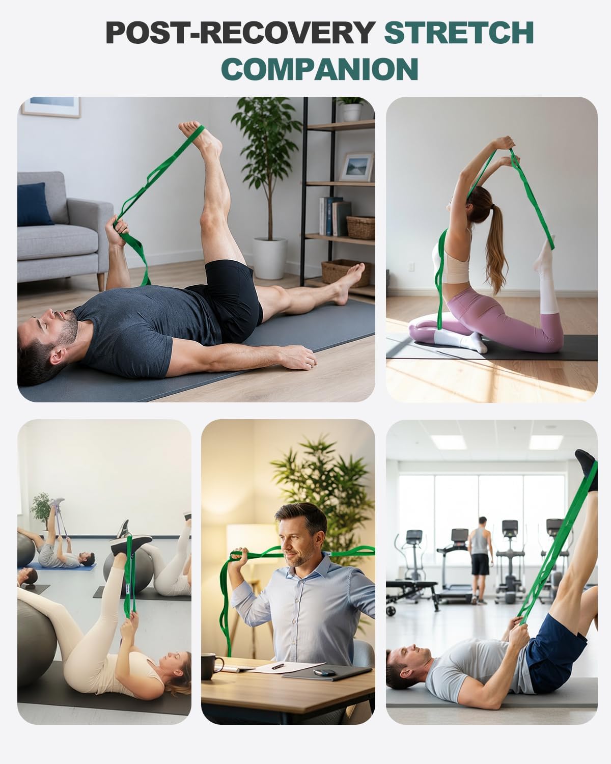 Stretching Strap with Loops & Leg Lifter, Non-Elastic PT-Style Physical Therapy Strap for Knee Replacement Rehab, Hamstring, Calf & Back Stretcher Mobility, Hip, Shoulder & Yoga