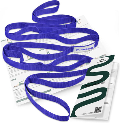 Stretching Strap with Loops & Leg Lifter, Non-Elastic PT-Style Physical Therapy Strap for Knee Replacement Rehab, Hamstring, Calf & Back Stretcher Mobility, Hip, Shoulder & Yoga