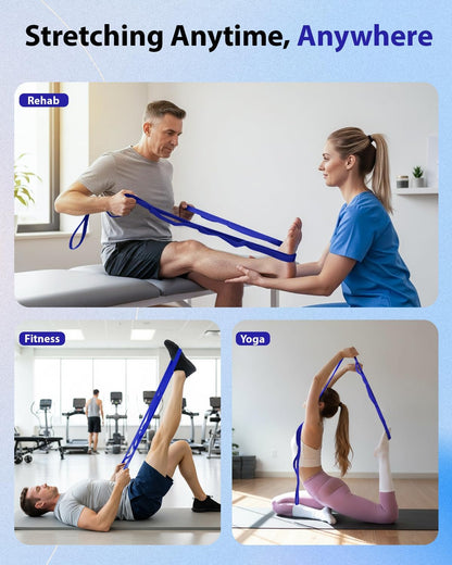 Stretching Strap with Loops & Leg Lifter, Non-Elastic PT-Style Physical Therapy Strap for Knee Replacement Rehab, Hamstring, Calf & Back Stretcher Mobility, Hip, Shoulder & Yoga