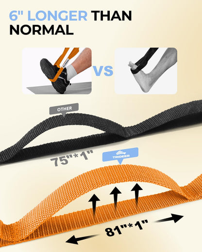 Stretching Strap with Loops & Leg Lifter, Non-Elastic PT-Style Physical Therapy Strap for Knee Replacement Rehab, Hamstring, Calf & Back Stretcher Mobility, Hip, Shoulder & Yoga