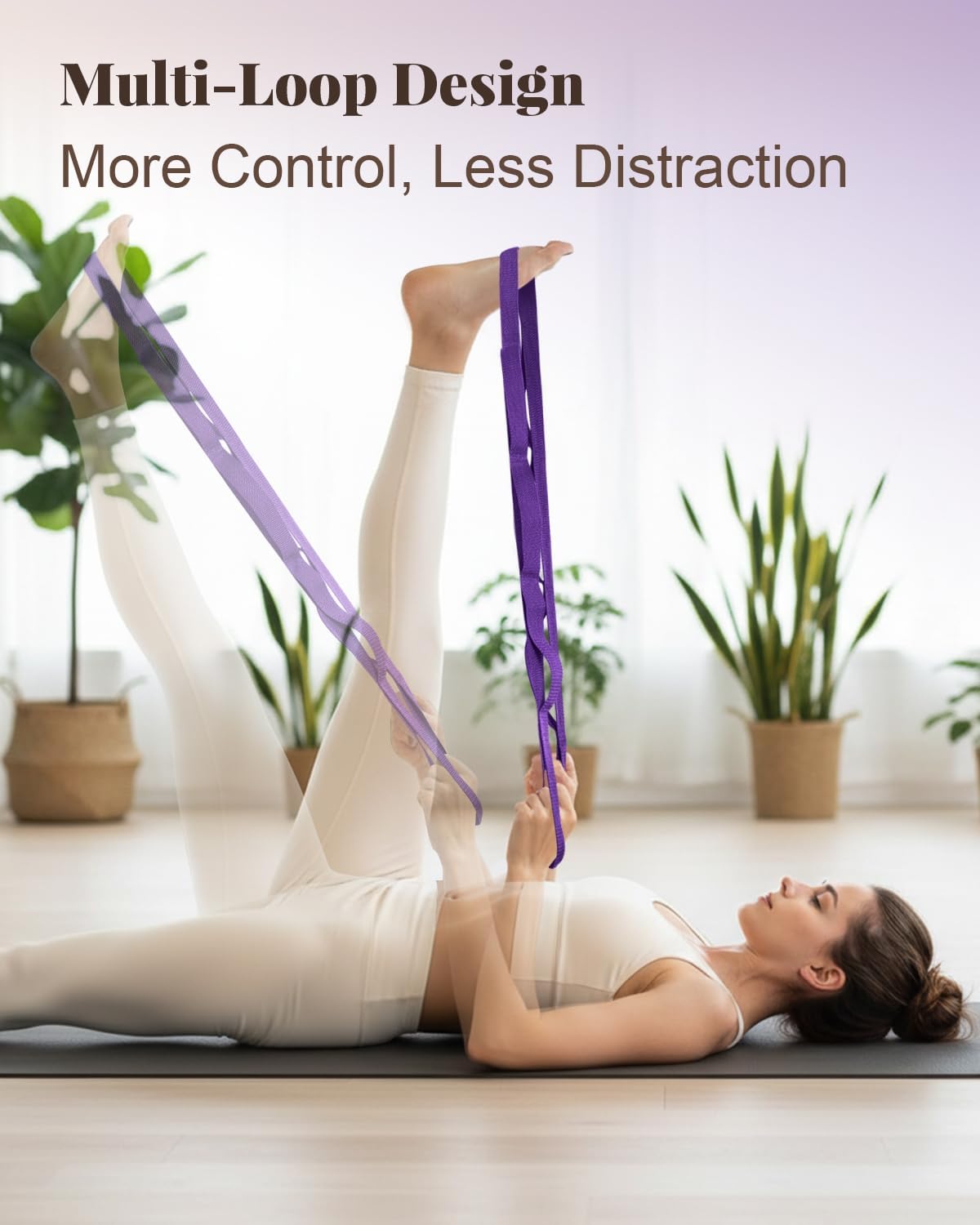 Stretching Strap with Loops & Leg Lifter, Non-Elastic PT-Style Physical Therapy Strap for Knee Replacement Rehab, Hamstring, Calf & Back Stretcher Mobility, Hip, Shoulder & Yoga