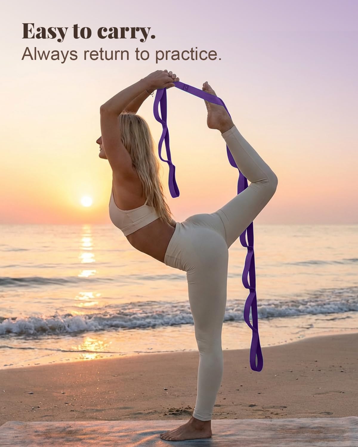 Stretching Strap with Loops & Leg Lifter, Non-Elastic PT-Style Physical Therapy Strap for Knee Replacement Rehab, Hamstring, Calf & Back Stretcher Mobility, Hip, Shoulder & Yoga