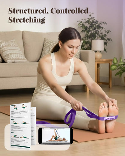 Stretching Strap with Loops & Leg Lifter, Non-Elastic PT-Style Physical Therapy Strap for Knee Replacement Rehab, Hamstring, Calf & Back Stretcher Mobility, Hip, Shoulder & Yoga
