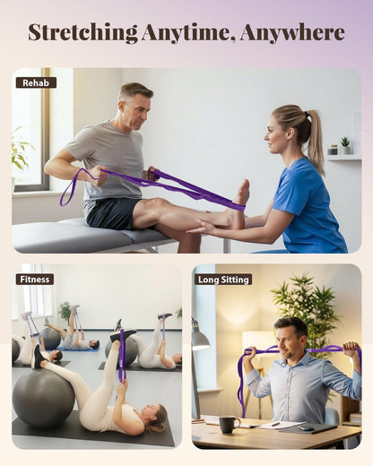 Stretching Strap with Loops & Leg Lifter, Non-Elastic PT-Style Physical Therapy Strap for Knee Replacement Rehab, Hamstring, Calf & Back Stretcher Mobility, Hip, Shoulder & Yoga