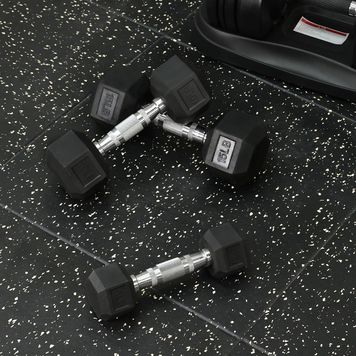 Signature Fitness Rubber Encased Hex Dumbbells with Optional Rack, 10 15 20LB Pairs and 5, 10 and 15 Pairs Weight Sets for Home Gym