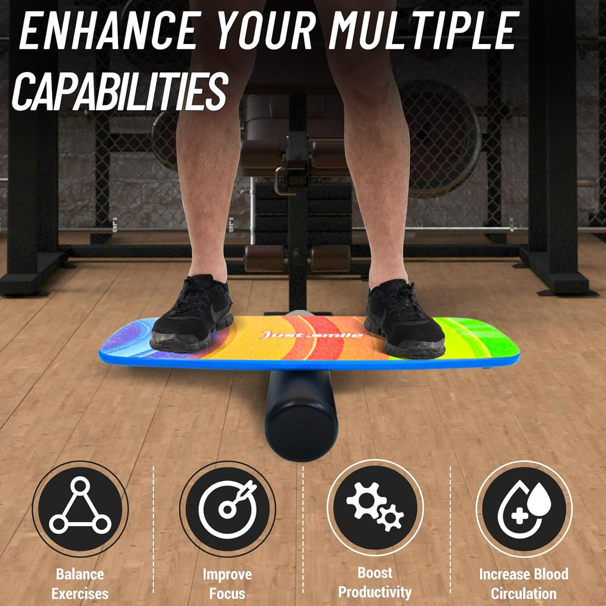 Balance Borad Sports Trainer-with Adjustable Stopper- Stability Board for Physical Therapy,Yoga,Surfing Training-Max Load 350lbs with Aiti- Slip Surface