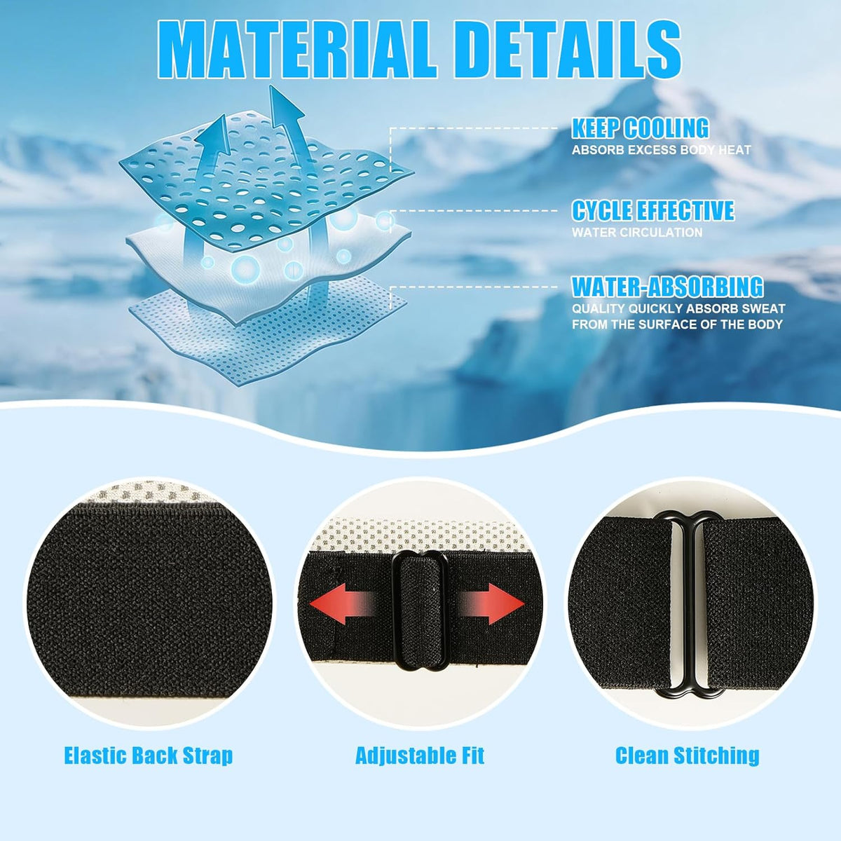 Cooling Headbands for Women&Men - Adjustable Non-Slip Sweatbands, Instant Cooling Moisture Wicking Sports Headbands for Running Yoga Fitness Gym