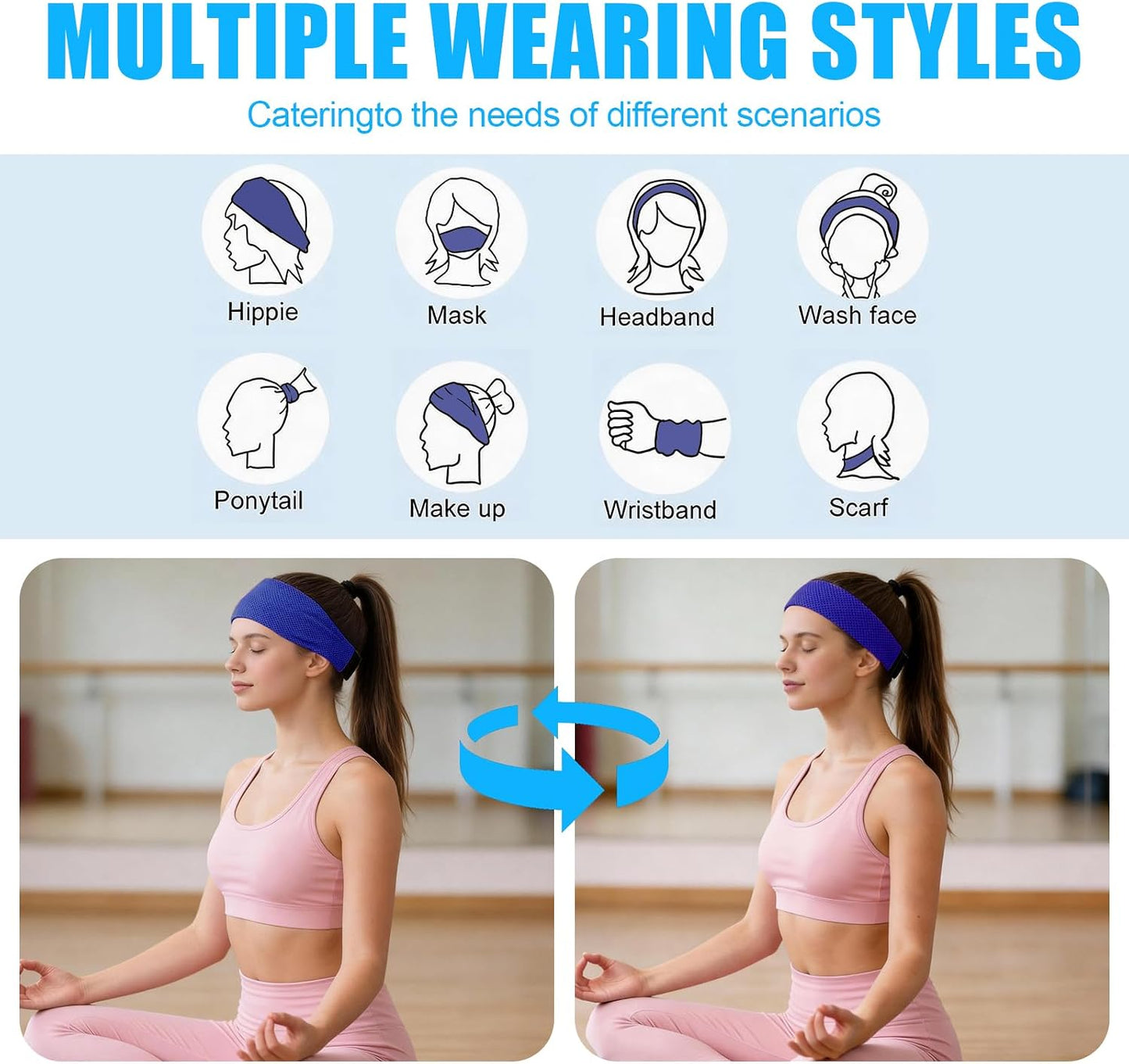 Cooling Headbands for Women&Men - Adjustable Non-Slip Sweatbands, Instant Cooling Moisture Wicking Sports Headbands for Running Yoga Fitness Gym