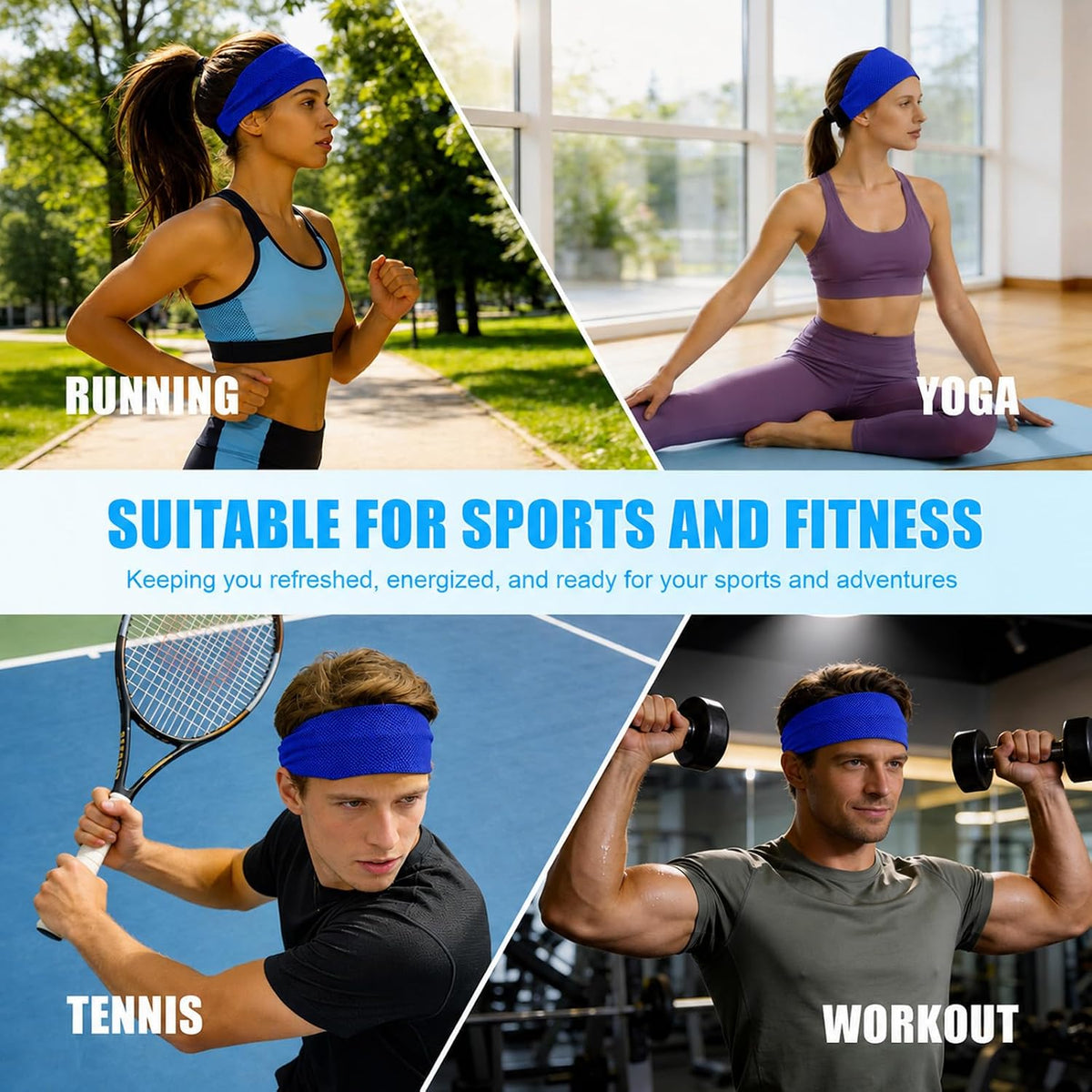 Cooling Headbands for Women&Men - Adjustable Non-Slip Sweatbands, Instant Cooling Moisture Wicking Sports Headbands for Running Yoga Fitness Gym