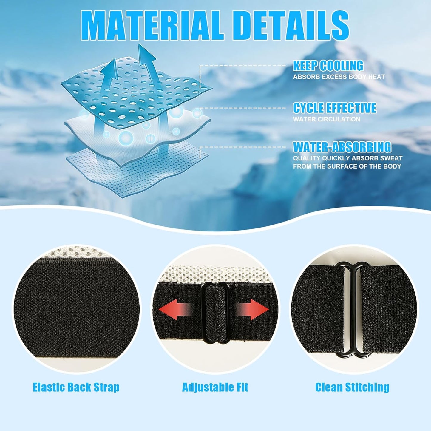 Cooling Headbands for Women&Men - Adjustable Non-Slip Sweatbands, Instant Cooling Moisture Wicking Sports Headbands for Running Yoga Fitness Gym