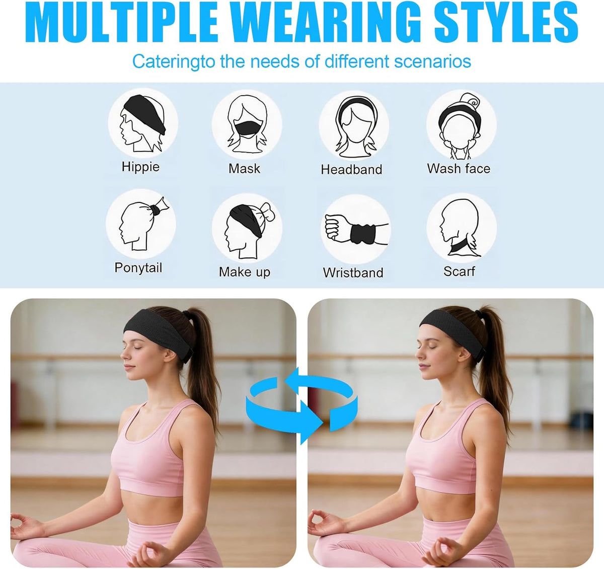 Cooling Headbands for Women&Men - Adjustable Non-Slip Sweatbands, Instant Cooling Moisture Wicking Sports Headbands for Running Yoga Fitness Gym