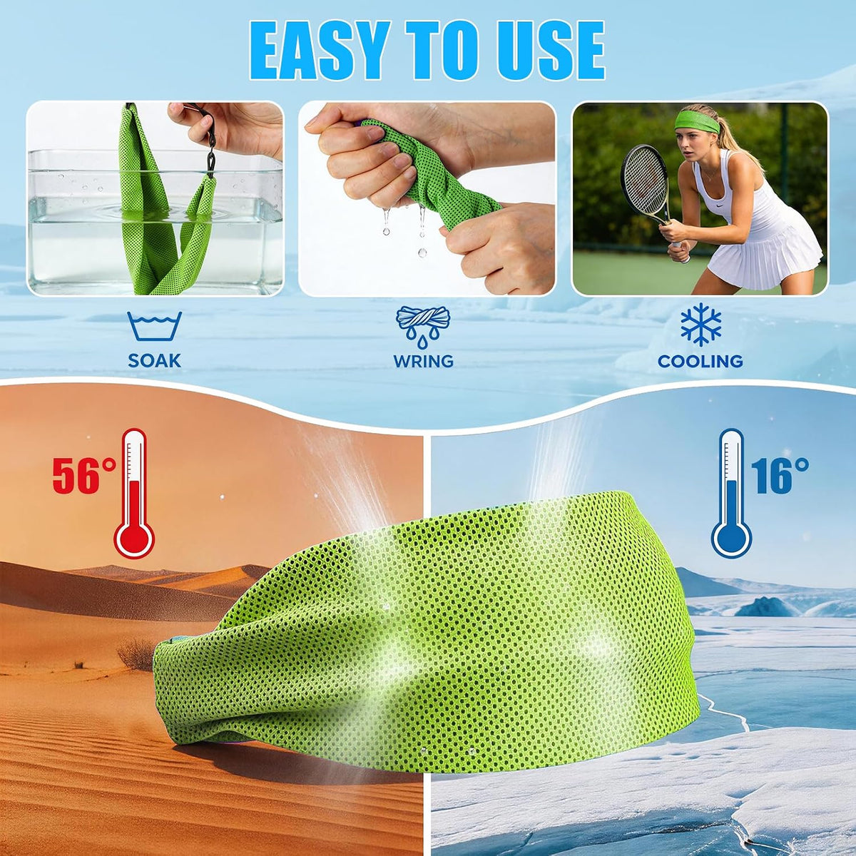 Cooling Headbands for Women&Men - Adjustable Non-Slip Sweatbands, Instant Cooling Moisture Wicking Sports Headbands for Running Yoga Fitness Gym