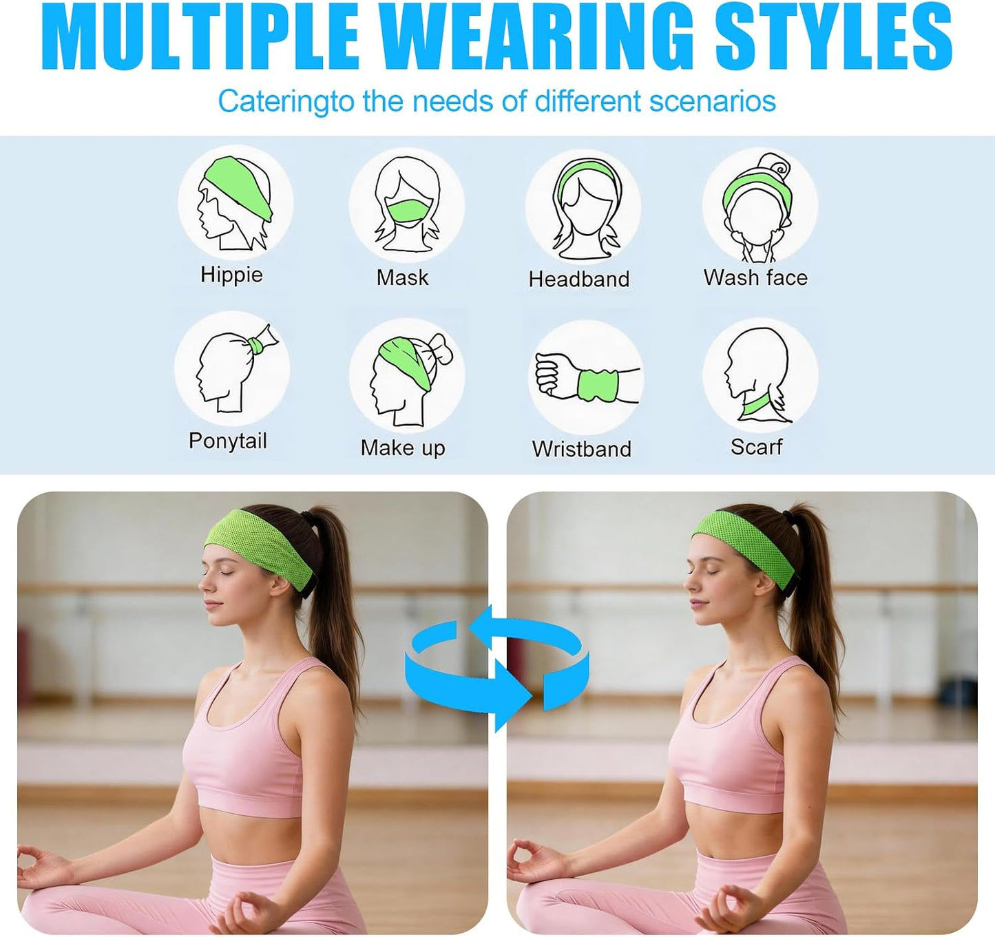 Cooling Headbands for Women&Men - Adjustable Non-Slip Sweatbands, Instant Cooling Moisture Wicking Sports Headbands for Running Yoga Fitness Gym