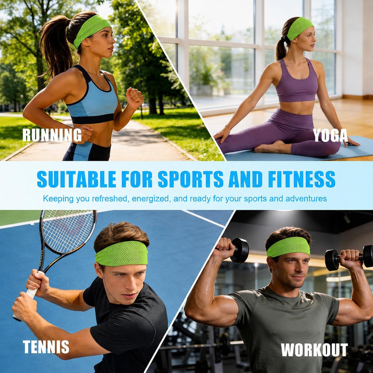 Cooling Headbands for Women&Men - Adjustable Non-Slip Sweatbands, Instant Cooling Moisture Wicking Sports Headbands for Running Yoga Fitness Gym