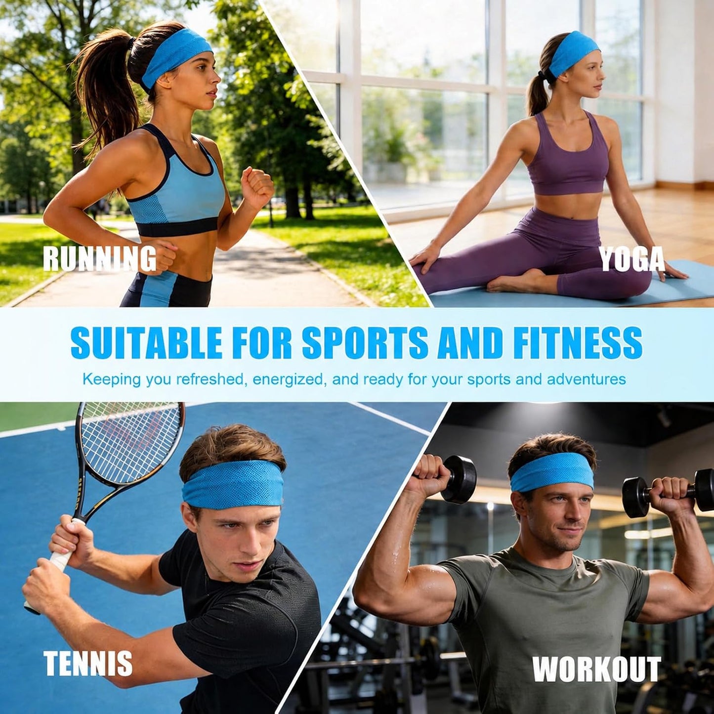 Cooling Headbands for Women&Men - Adjustable Non-Slip Sweatbands, Instant Cooling Moisture Wicking Sports Headbands for Running Yoga Fitness Gym