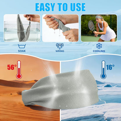 Cooling Headbands for Women&Men - Adjustable Non-Slip Sweatbands, Instant Cooling Moisture Wicking Sports Headbands for Running Yoga Fitness Gym