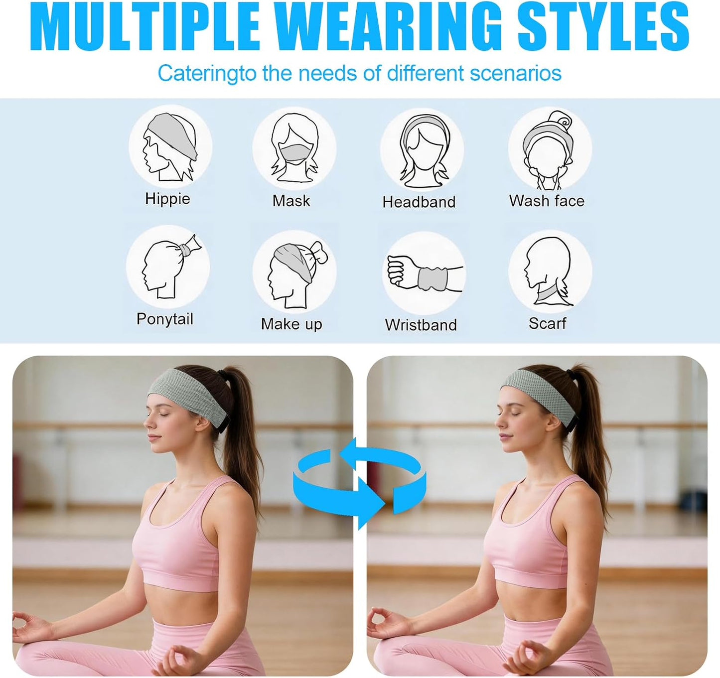 Cooling Headbands for Women&Men - Adjustable Non-Slip Sweatbands, Instant Cooling Moisture Wicking Sports Headbands for Running Yoga Fitness Gym
