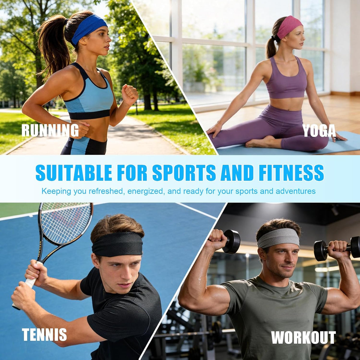 Cooling Headbands for Women&Men - Adjustable Non-Slip Sweatbands, Instant Cooling Moisture Wicking Sports Headbands for Running Yoga Fitness Gym
