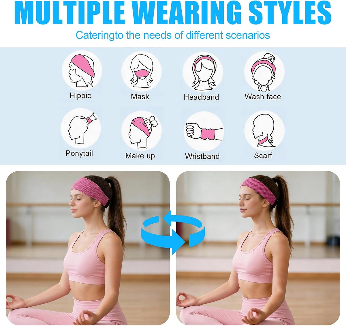 Cooling Headbands for Women&Men - Adjustable Non-Slip Sweatbands, Instant Cooling Moisture Wicking Sports Headbands for Running Yoga Fitness Gym
