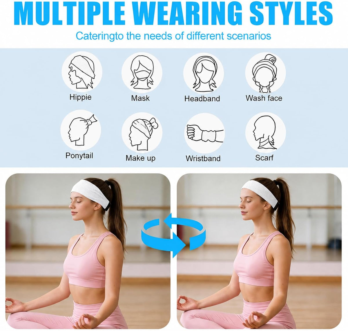 Cooling Headbands for Women&Men - Adjustable Non-Slip Sweatbands, Instant Cooling Moisture Wicking Sports Headbands for Running Yoga Fitness Gym