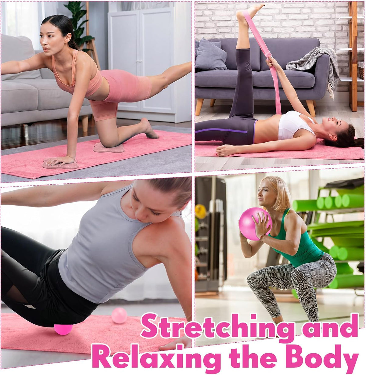 14 Pcs Yoga Kits for Home Workouts Pilates Equipment Set for Women Beginners, Hot Yoga Towel Blocks Strap, Knee Pad, Resistance Loop Exercise Band, Massage Lacrosse Ball, Pilates Ball