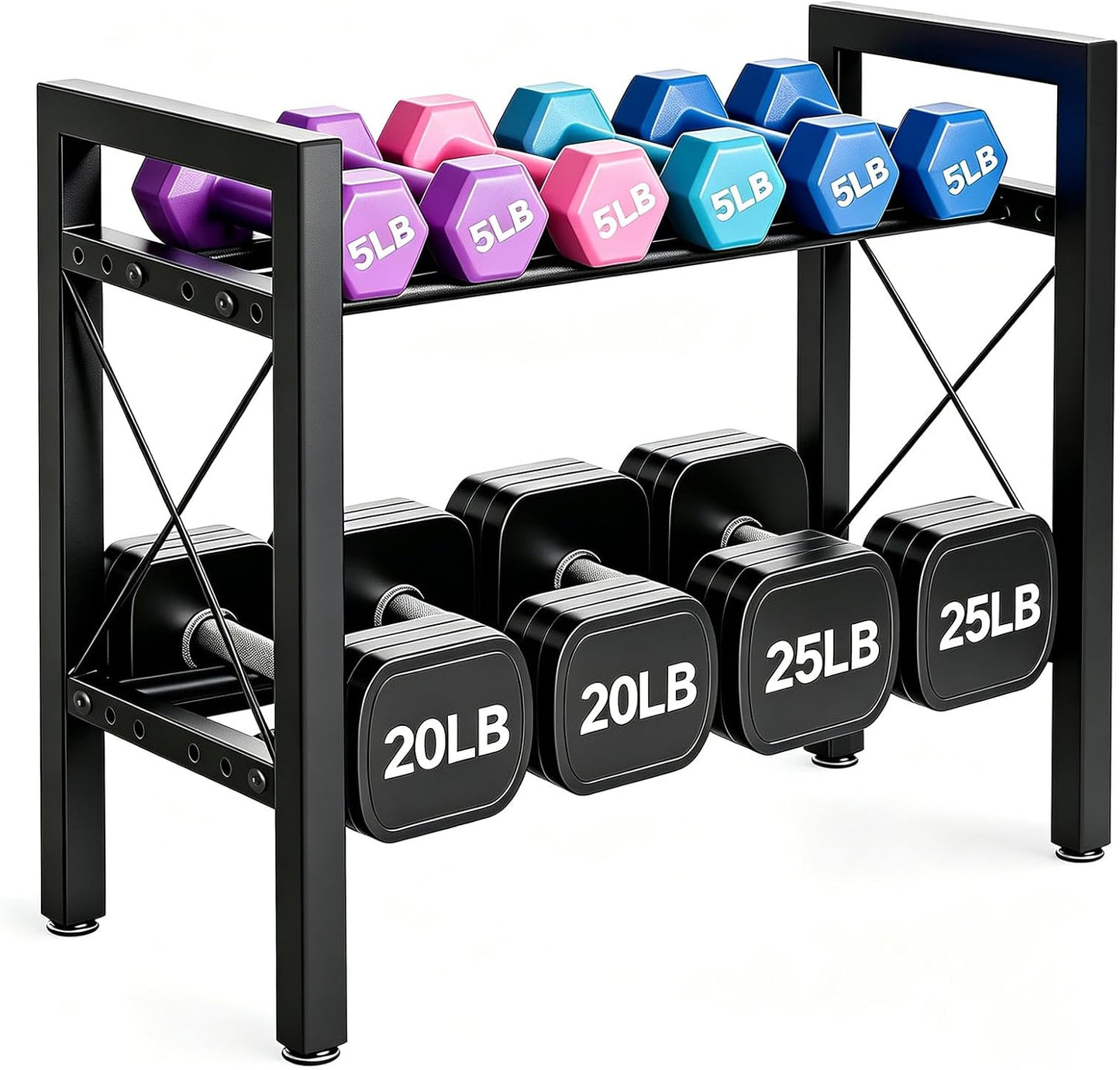 Dumbbell Rack Stand Only, 2 Tier | 3 Tier Adjustable Weight Rack | Carbon Steel, Stable Compact H-Frame, Custom Bar Gap, Non-Slip Base, Waterproof Rust-Proof Coating, For Home Gym Garage