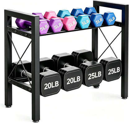 Dumbbell Rack Stand Only, 2 Tier | 3 Tier Adjustable Weight Rack | Carbon Steel, Stable Compact H-Frame, Custom Bar Gap, Non-Slip Base, Waterproof Rust-Proof Coating, For Home Gym Garage