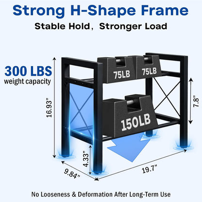 Dumbbell Rack Stand Only, 2 Tier | 3 Tier Adjustable Weight Rack | Carbon Steel, Stable Compact H-Frame, Custom Bar Gap, Non-Slip Base, Waterproof Rust-Proof Coating, For Home Gym Garage