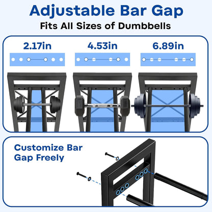 Dumbbell Rack Stand Only, 2 Tier | 3 Tier Adjustable Weight Rack | Carbon Steel, Stable Compact H-Frame, Custom Bar Gap, Non-Slip Base, Waterproof Rust-Proof Coating, For Home Gym Garage