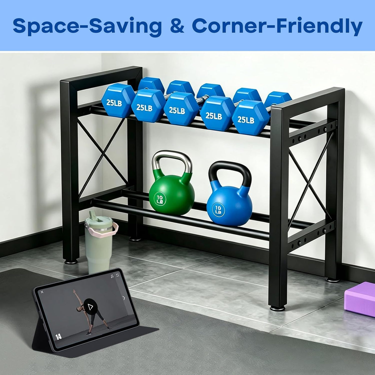 Dumbbell Rack Stand Only, 2 Tier | 3 Tier Adjustable Weight Rack | Carbon Steel, Stable Compact H-Frame, Custom Bar Gap, Non-Slip Base, Waterproof Rust-Proof Coating, For Home Gym Garage