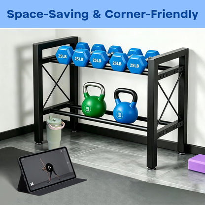 Dumbbell Rack Stand Only, 2 Tier | 3 Tier Adjustable Weight Rack | Carbon Steel, Stable Compact H-Frame, Custom Bar Gap, Non-Slip Base, Waterproof Rust-Proof Coating, For Home Gym Garage
