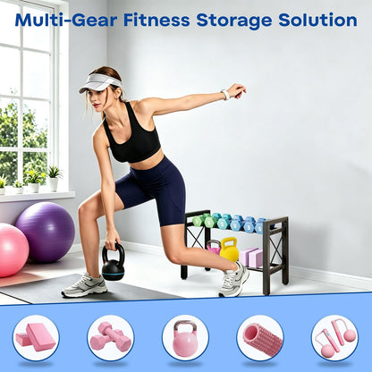 Dumbbell Rack Stand Only, 2 Tier | 3 Tier Adjustable Weight Rack | Carbon Steel, Stable Compact H-Frame, Custom Bar Gap, Non-Slip Base, Waterproof Rust-Proof Coating, For Home Gym Garage